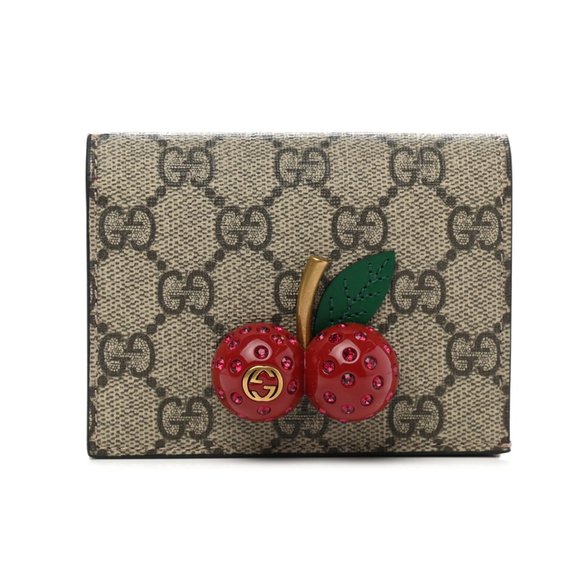 Gucci GG Supreme Monogram Cherry Embellished Card Case Wallet - Picture 1 of 16